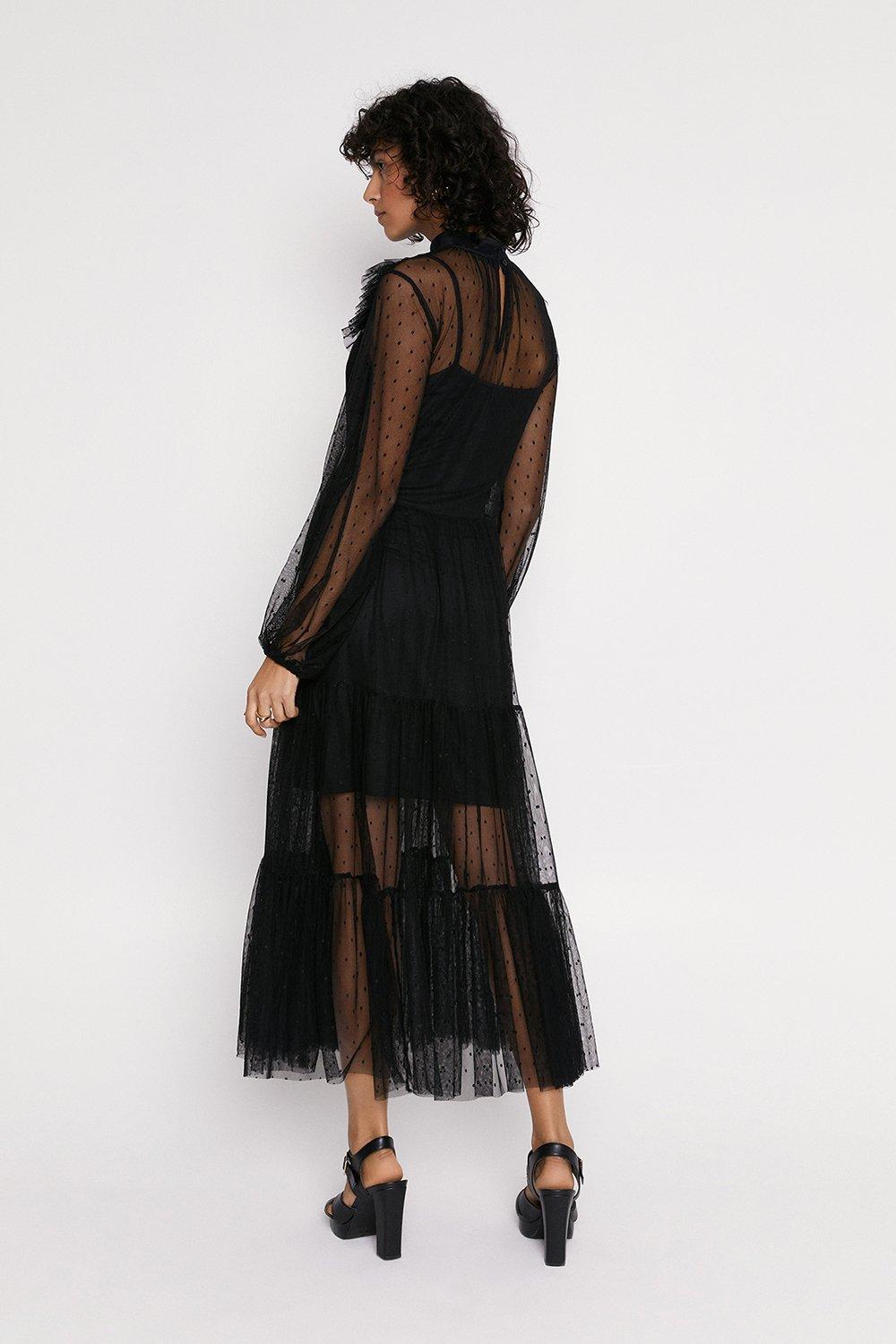 Ruffle Mesh and Lace Tiered Maxi Dress ...